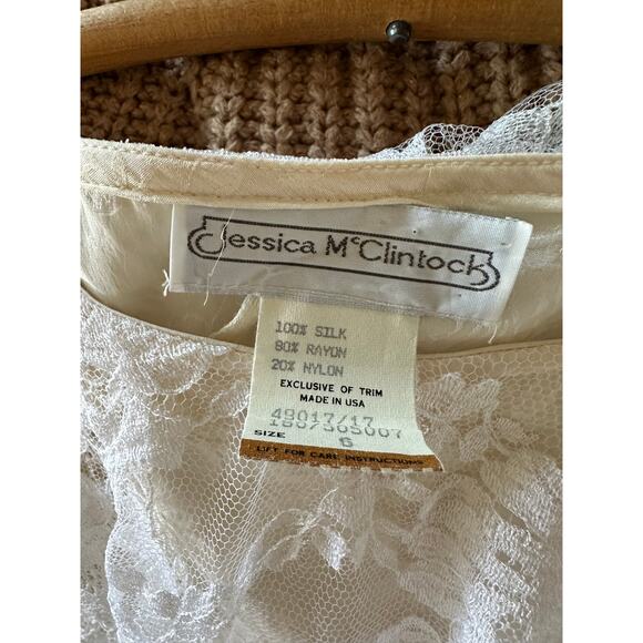 VTG 80s Jessica McClintock Silk Dress Cream White Lace Modern SZ 6-8 Coquette - Picture 4 of 14